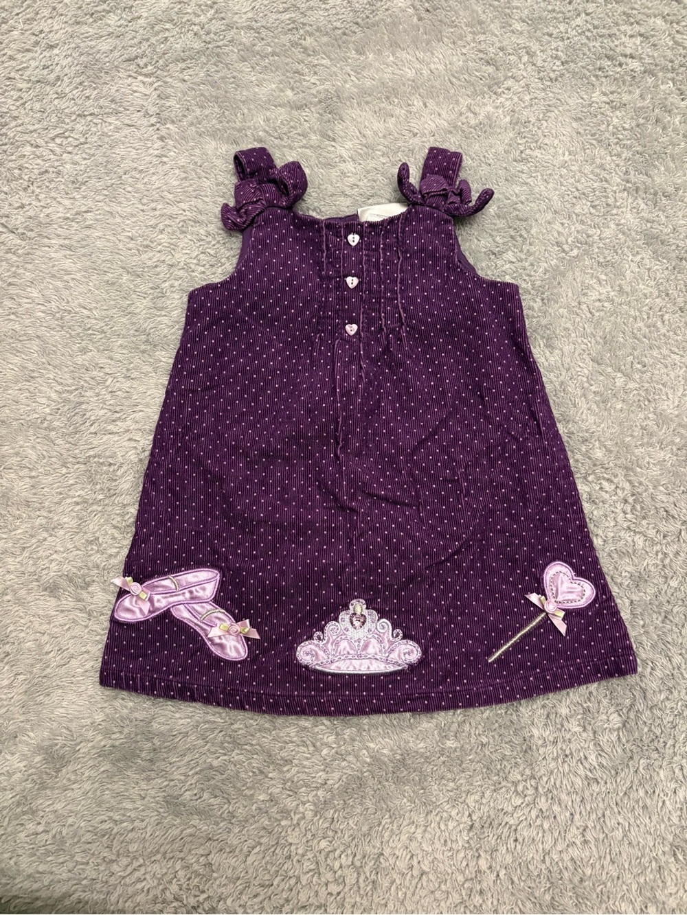 Girls Vintage Purple Princess Embroidered Corduroy Dress Size 24 Months